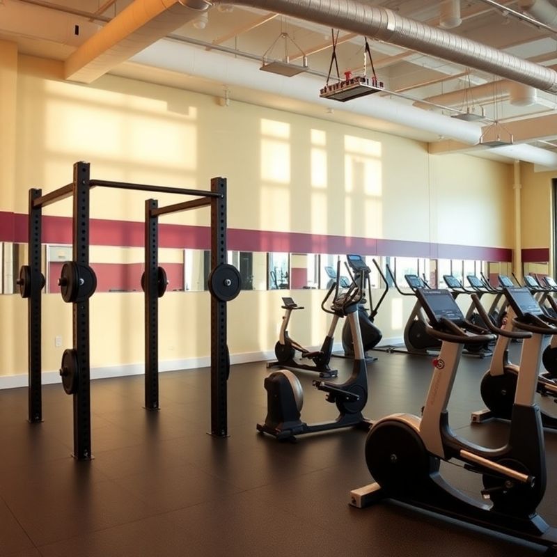 Wide view of the Alpine Ashford equipment floor with Eleiko power racks and Technogym Skillmills under warm directional light